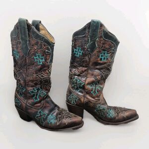 Corral Women Size 6M Western Whiskey Turquoise Snip Toe Cowgirl Boots R1019 56